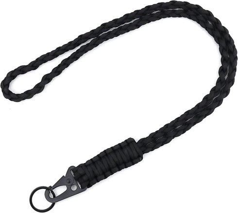 Heavy Duty Neck Lanyard Keychain for Men Women, Black Parachute Rope Necklace with HK Clip for ID Card Holder