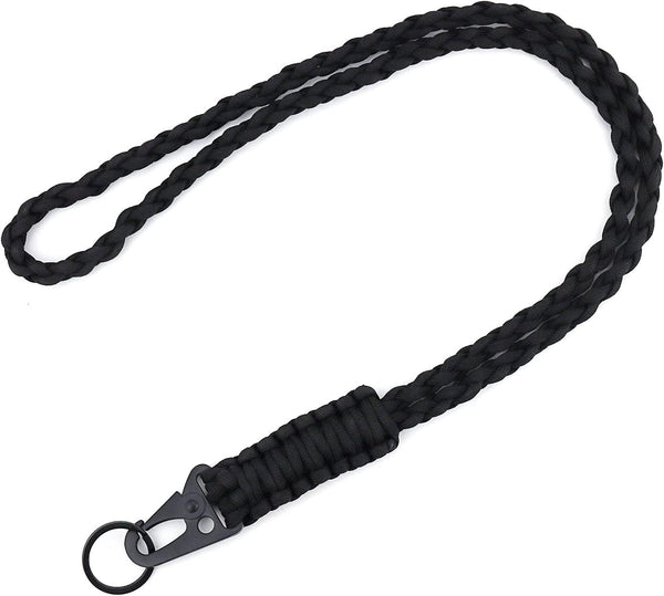 Heavy Duty Neck Lanyard Keychain for Men Women, Black Parachute Rope Necklace with HK Clip for ID Card Holder