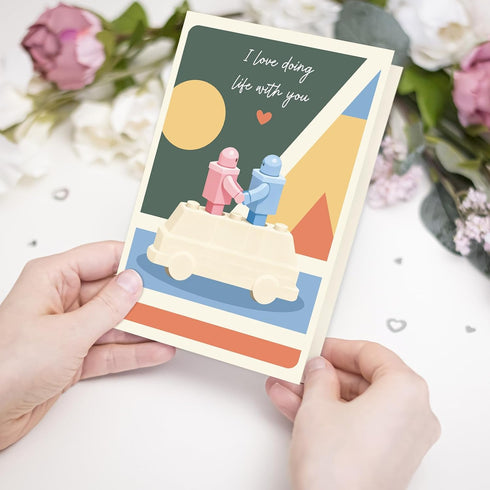 Oamiolek Funny Building Blocks Valentines Day Card, Romantic Anniversary Card for Men Women, Birthday Cards for Husband