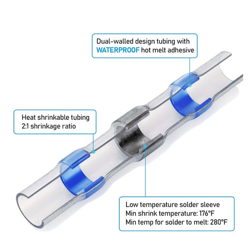 TICONN 200 PCS Solder Seal Wire Connectors, Heat Shrink Butt Connectors, Waterproof Electrical Wire Terminals