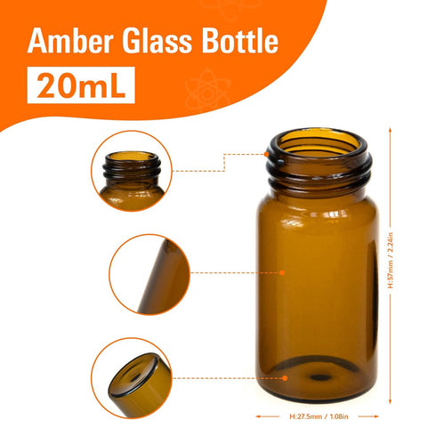 20 PCS Amber Small Liquid Sample Glass Vials with Screw Caps, 20 ML (5 dram), Leak-Proof, 24-414 Black