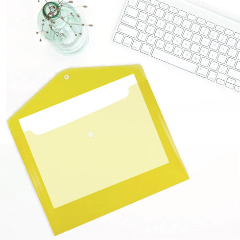 JAM PAPER Plastic Envelopes with Snap Closure - Letter Booklet - 9 3/4 x 13 - Yellow - 12/Pack