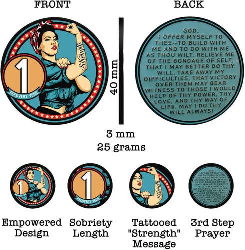 MYRECOVERYSTORE Rosie Recovery AA Medallions - Sobriety Coin with 3rd Step Prayer, Unique Alcoholics Anonymous Gift