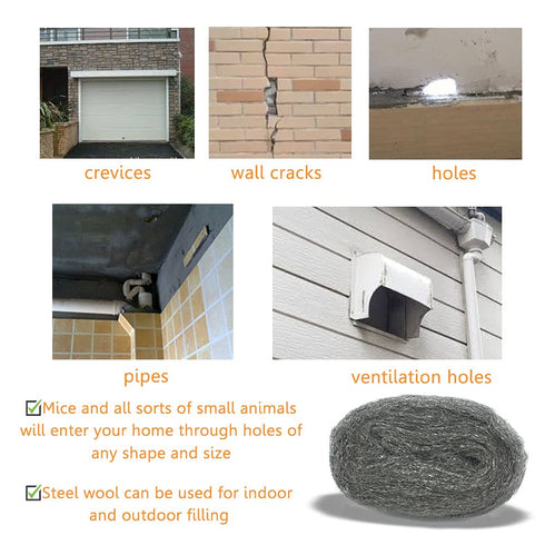 Steel Wool Mice Control, 2 Pack 3"x10 Ft Hole Filler, Gap Blocker, Barrier for Protecting Against Animals in Holes,