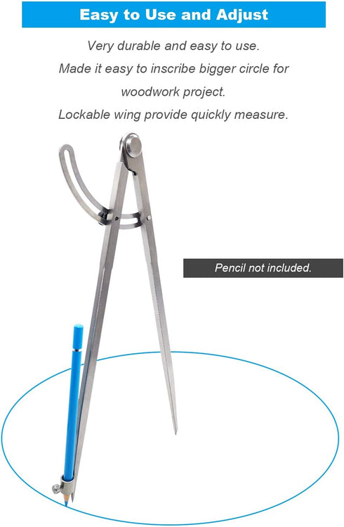ZLKSKER 12 inch Professional Woodworking Compass with Pencil Holder for Carpenter, Lockable Wing Divider Leather Work Compass Scribe, Geometry Drafting Compass