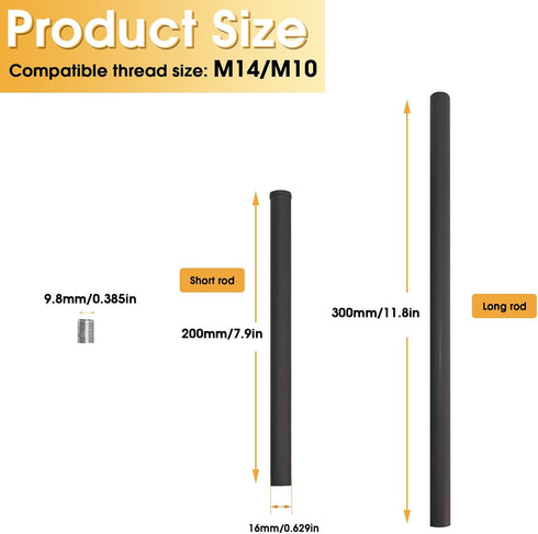 M16 7.9 Inches 11.8 Inches KCO Lighting Threaded Extension Rod and Black Extension Rods Lighting Fixture Downrods Stems