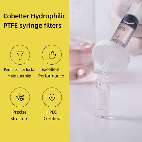 100 Pack PTFE Syringe Lab Filters - 0.2µm 13mm Hydrophilic Filtration, Non-Sterile, White