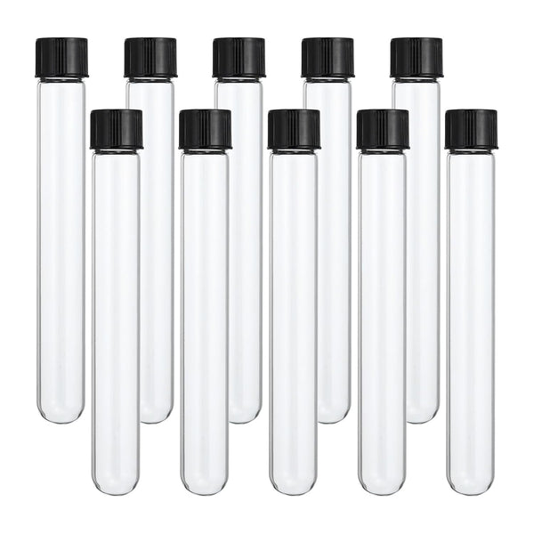 PATIKIL 30ml Test Tubes, 15pcs Glass Clear Round Bottom Containers with Plastic Cap for Storage and Experiments