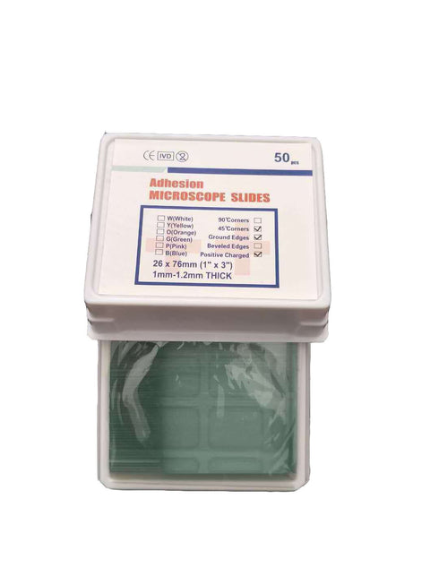 50 pcs Positively Charged Adhesion Microscope Slide with 45° Corners and Ground Edges