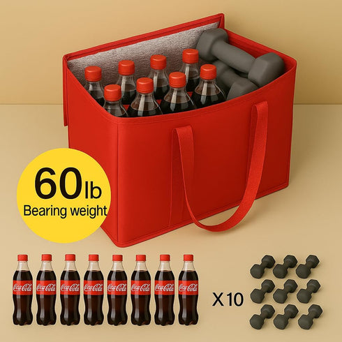2-Pack musbus XL-Large Insulated Grocery Shopping Bags, Red, Reusable, Heavy Duty, Zipped