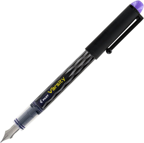 Varsity Disposable Fountain Pen, Medium Point, Black Barrel with Purple Ink, Pack of 6