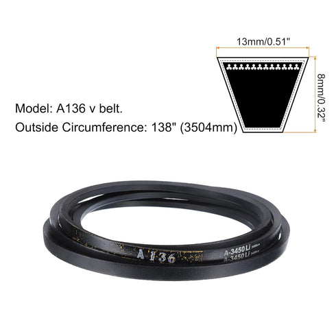 uxcell A136 Wrapped Rubber Belt, A-Section V Belt 138" Outside Circumference x 0.51" Width x 0.32" Thick, Industrial Power Transmission Belt