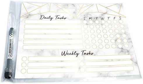 Dry Erase Whiteboard Task Planner, Removable Adhesive Decal, Fine-Tip Magnetic Marker Included (9 x 12 in, Marble)