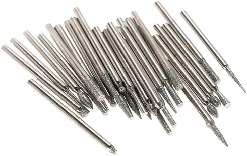 Yakamoz 30Pcs Titanium-Coated Diamond Burrs Set, 2.35mm Shank Rotary File Burs for Grinding Polishing Jewelry Glass