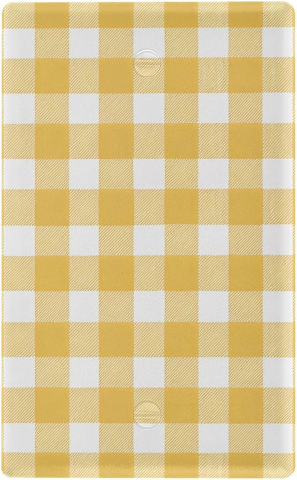 WELLDAY Butter Yellow Checkered Blank Wall Plate, Standard Size 1-Gang 4.50" x 2.76",