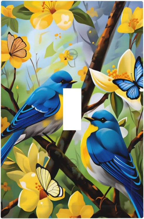 Sturin Spring Summer Blue Bird Floral Wall Plate Light Switch Cover 1 Gang