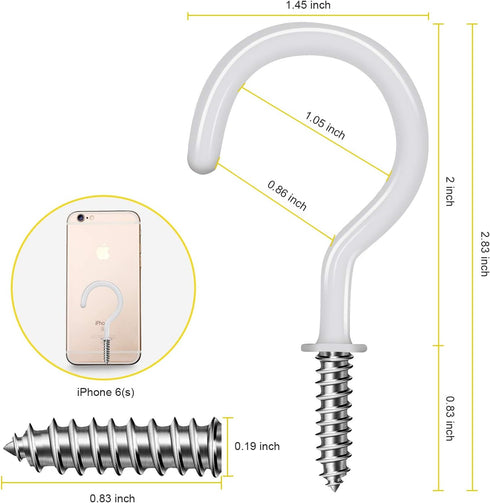 20 Pack Ceiling Hangers for Plants - 2 Inch Vinyl Coated Screw Hooks for Indoor & Outdoor Use, White