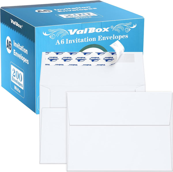 ValBox A6 Envelopes Self Seal, 6.5 x 4.75" White Kraft Paper for 4x6 Cards, Photos, Invitations, Pack of 200