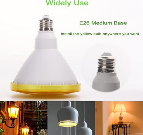 GREENIC Yellow LED Light Bulb, 2 Pack, Par38 15W (100W Equivalent), 1300lm, E26 Medium Base for Outdoor Indoor Use