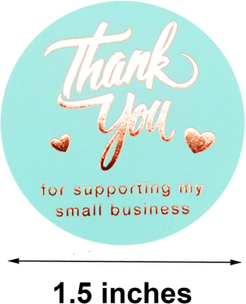 Thank You Stickers, 500pcs Round Labels with 4 Designs, Blue & Gold Foil, 1.5" Diameter for Business Gift Packaging