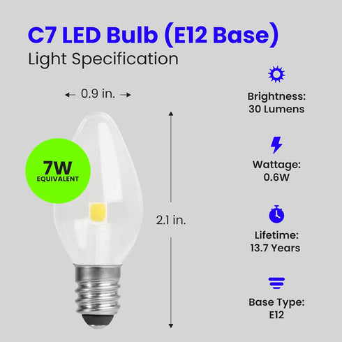 BP7C7/827/LED/4 0.6W 7W 30 C7 Bulb, 2.1" 0.9" 2700K 4 Feit Electric Equivalent Lumen Candelabra Base Four LED Night