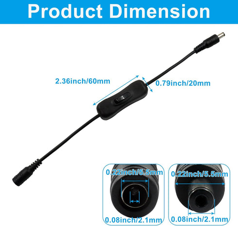 BokWin 4 Pack 12V 5.5x2.1mm DC Inline On/Off Switch with Male to Female Connector for LED Strip Light, Power Control