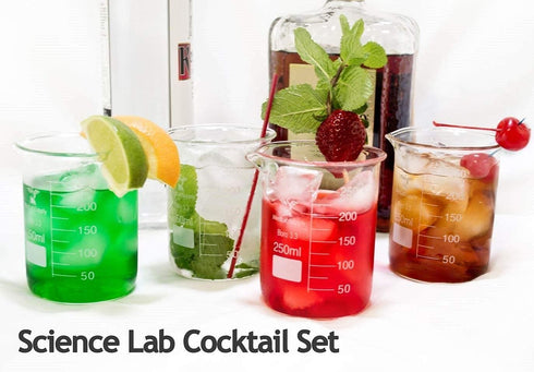 Glass Beaker Set, 4 Pack Low Form Griffin Lab Beakers 25ml 50ml 100ml 200ml Thick Wall with 4 Pcs 1ml Pipette