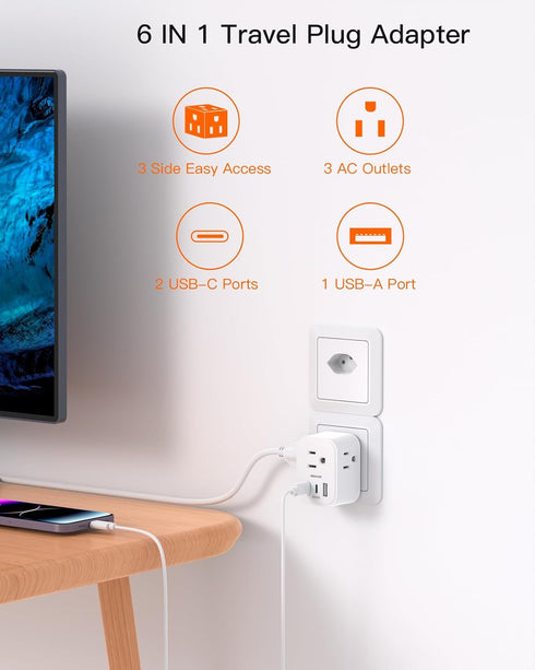 2 Pack Switzerland Travel Plug Adapter, Type J Power Adapter with 3 Outlets, 3 USB Ports for Travel Essentials