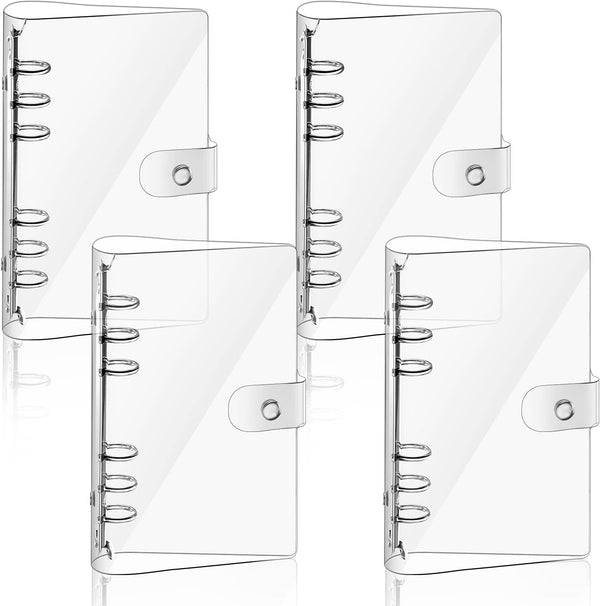Zonon Clear A6 Binder, Transparent Soft PVC 6 Ring Budget Binder, Snap Button Closure, 4 Pcs