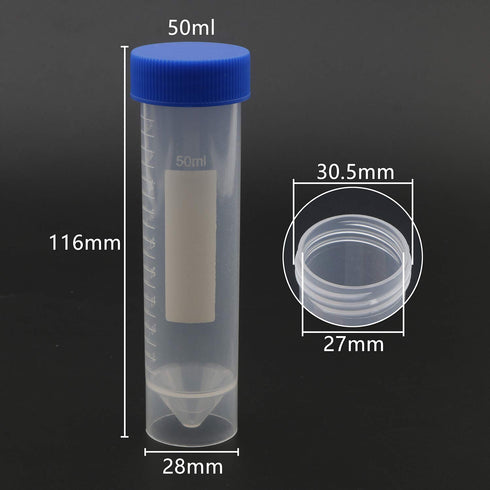 Kesell 50ml Polypropylene Screw Top Centrifuge Tube, Pack of 10 with Graduated Marks and Writing Area