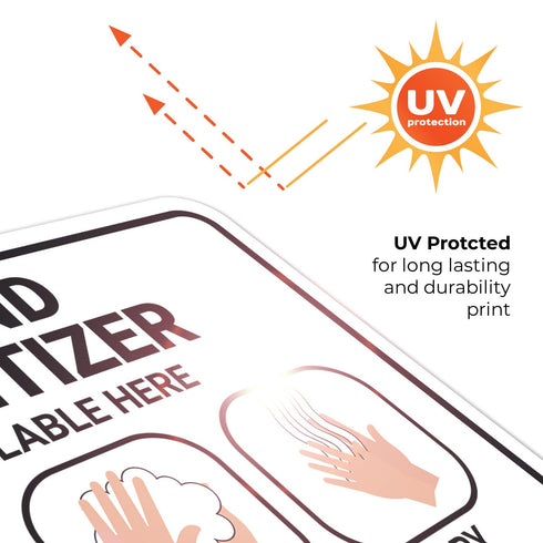 10x7 Inches, 4 Hand Sanitizer Available Here with Apply Rub and Dry Hands Graphic Sign, Mil Vinyl Decal Stickers