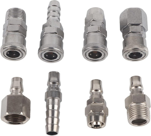 8Pcs Coupling Connector Set, 1/2 Pneumatic Air Compressor Hose Quick Coupler Plug Socket