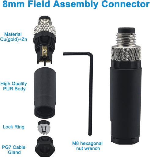 M8 4 Pin Male & Female Socket Panel Aviation Wire Connector, 8mm Outdoor Waterproof IP67 A Coding