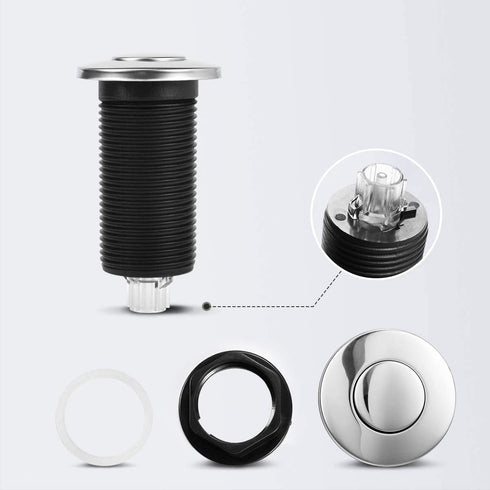 Air Activated Switch Button with Air Hose - Sink Top Stainless Steel Polished Push Button for Garbage Disposal
