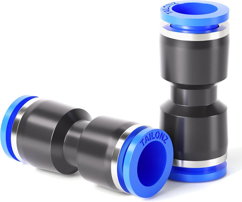 TAILONZ PNEUMATIC Blue Straight 1/8 inch Tube OD Push to Connect Tube Fittings, Pack of 2