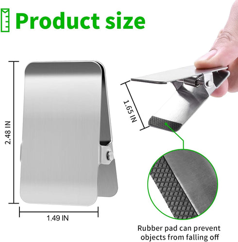 BURLIHOME Large Chip Bag Clips - 10Pcs Stainless Steel Heavy Duty Clamps with Anti-Slip Rubber for Food and Paper