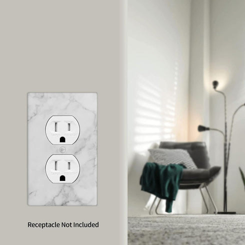 Decorative White Gray Marble Duplex Outlet Cover Plate for Bathroom Kitchen Bedroom, 4.5" x 2.76" (Plastic)