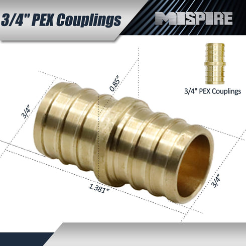 PEX Fittings 3/4 Inch, 12-Pack Lead-Free Brass Coupler Crimp Fittings for PEX Pipe Water Lines, Plumbing Projects