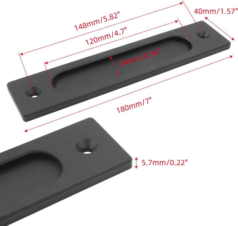 7 Inch Flush Pull, Rectangular Finger Flush Pulls Recessed Barn Door Handle Sliding Door Handles for Pocket Door, Gates, Garages, Sheds (Matte Black)