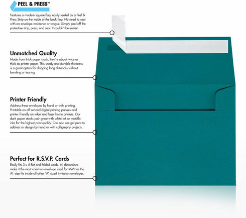 Envelopes Store 4 Bar A1 Invitation Envelopes | Peel & Press | 3 5/8" x 5 1/8" | Teal | 80lb. Text | 50 Qty