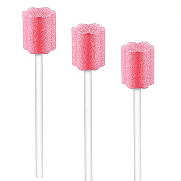 50 Disposable Oral Care Swabs, Unflavored Sterile Sponge Dental Swabsticks (Pink)