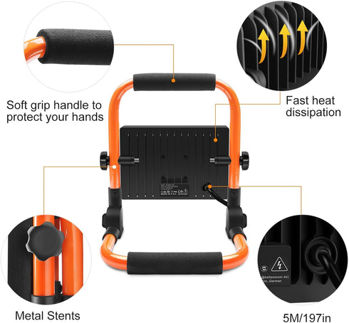 50W 4300LM 500W IP66 16.4FT 5000K LTE LED Work Light, Equivalent Portable Light Waterproof Outdoor Flood Lights Cable