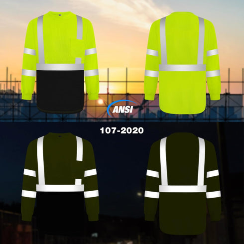 TCCFCCT Hi Vis Shirts for Men Class 3 Long Sleeve High Visibility Shirts for Men Women, Long Sleeve Work Shirts for Men Construction, Surveyors, Durable & Dirt-resistant, Meets Ansi, Yellow XL
