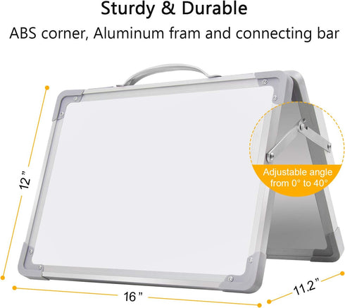 Small Dry Erase White Board, 16" x 12", Double-Sided Magnetic Portable Whiteboard Easel for Home, Office, Classroom