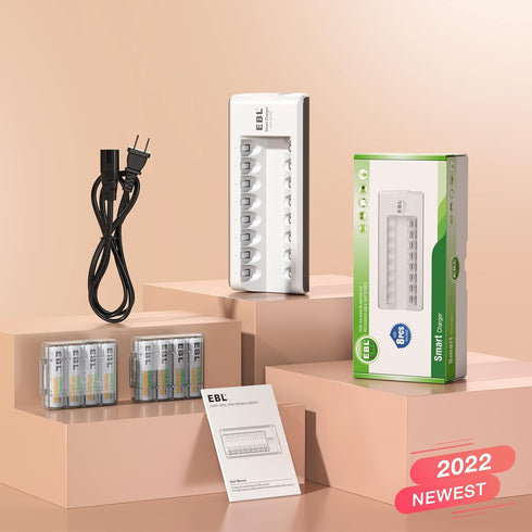 EBL 8 Count 2800mAh AA Rechargeable Batteries with Charger