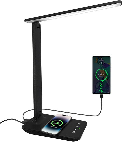 White crown LED Desk Lamp with 15W Wireless Charger & USB Port,