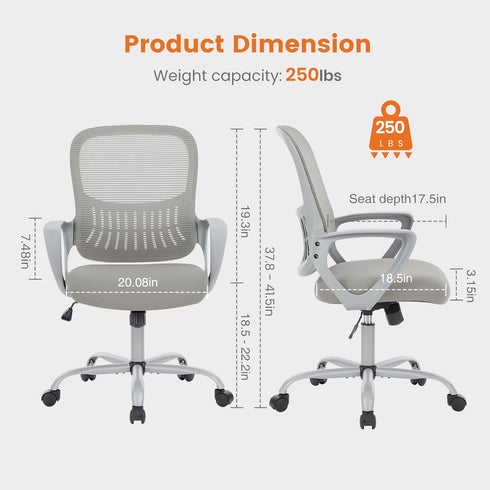 Sweetcrispy Home Office Managerial Executive Chair, Ergonomic Mesh Adjustable Swivel Mid-Back Chair with Comfortable