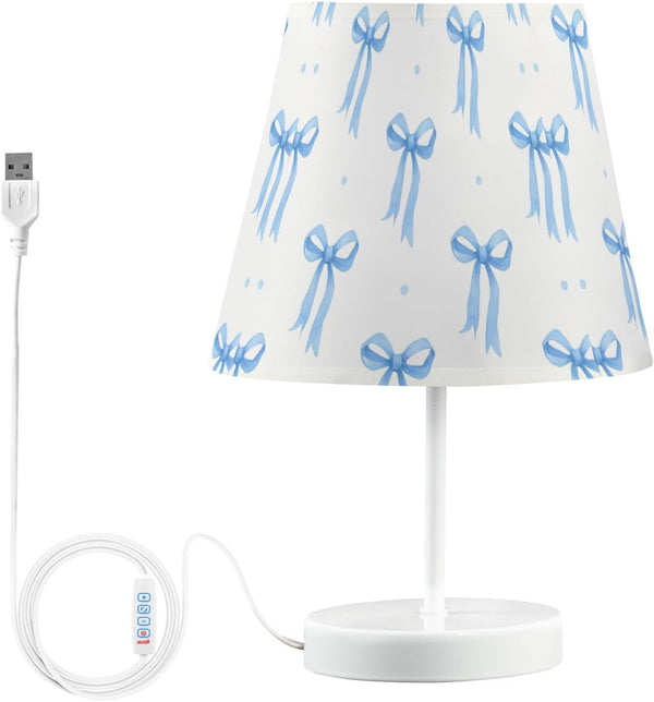 ALAZA Table Lamp Blue Bows White Bedside Lamp for Bedroom LED Nightstand