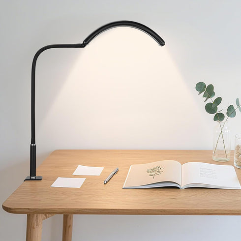 3 5 Professional Half Moon LED Desk Light for Nail Techs & Artists Flexible Gooseneck Lamp with Clamp, Color Modes