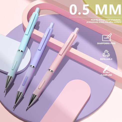 Four Candies Pastel Mechanical Pencil Set, Cute Colored - 3PCS 0.5mm Mechanical Pencils with 360PCS HB Lead Refills, 3PCS Erasers and 9PCS Refills for Drawing & Writing by Four Candies